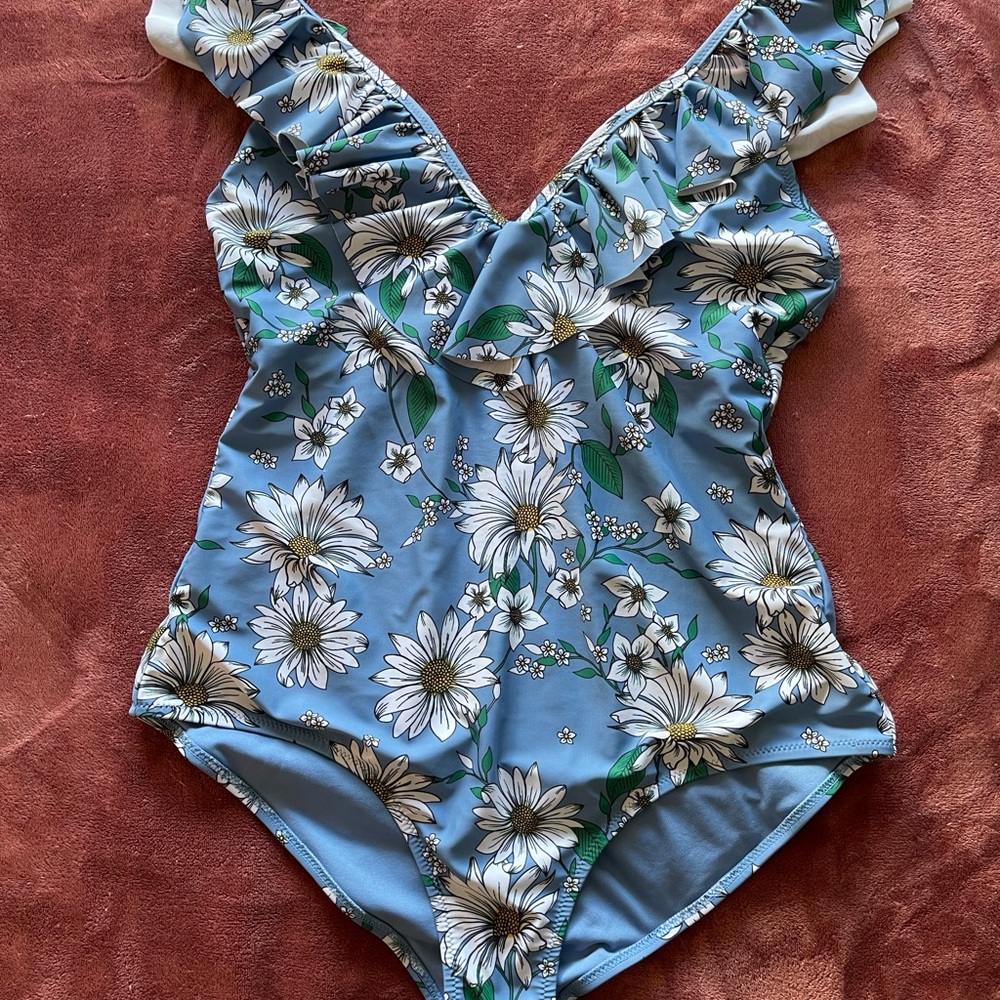 Jessica Simpson Blue Floral One-Piece Swimsuit